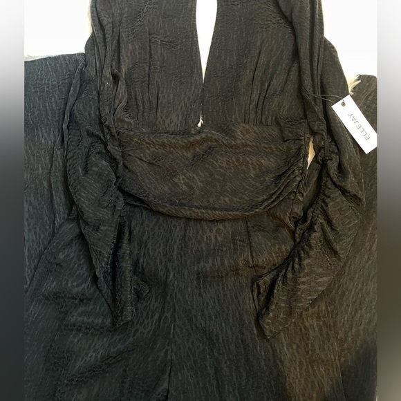 Ellejay Ashley fitted deep neck ruched waist Jumpsuit black animal print size 2 - Picture 3 of 8